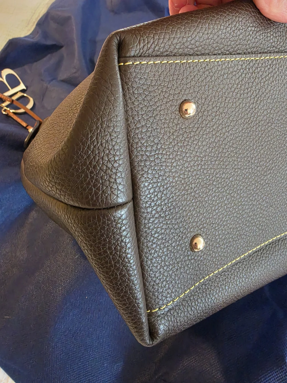 Dooney & Bourke Pebbled Leather Barlow Satchel -dark Brown With Tan Trim